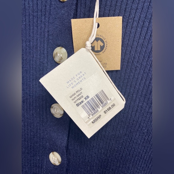 NWT FAHERTY WOMENS ORGANIC COTTON AND CASHMERE BLEND MIKKI POLO SWEATER IN NAVY - Picture 3 of 5